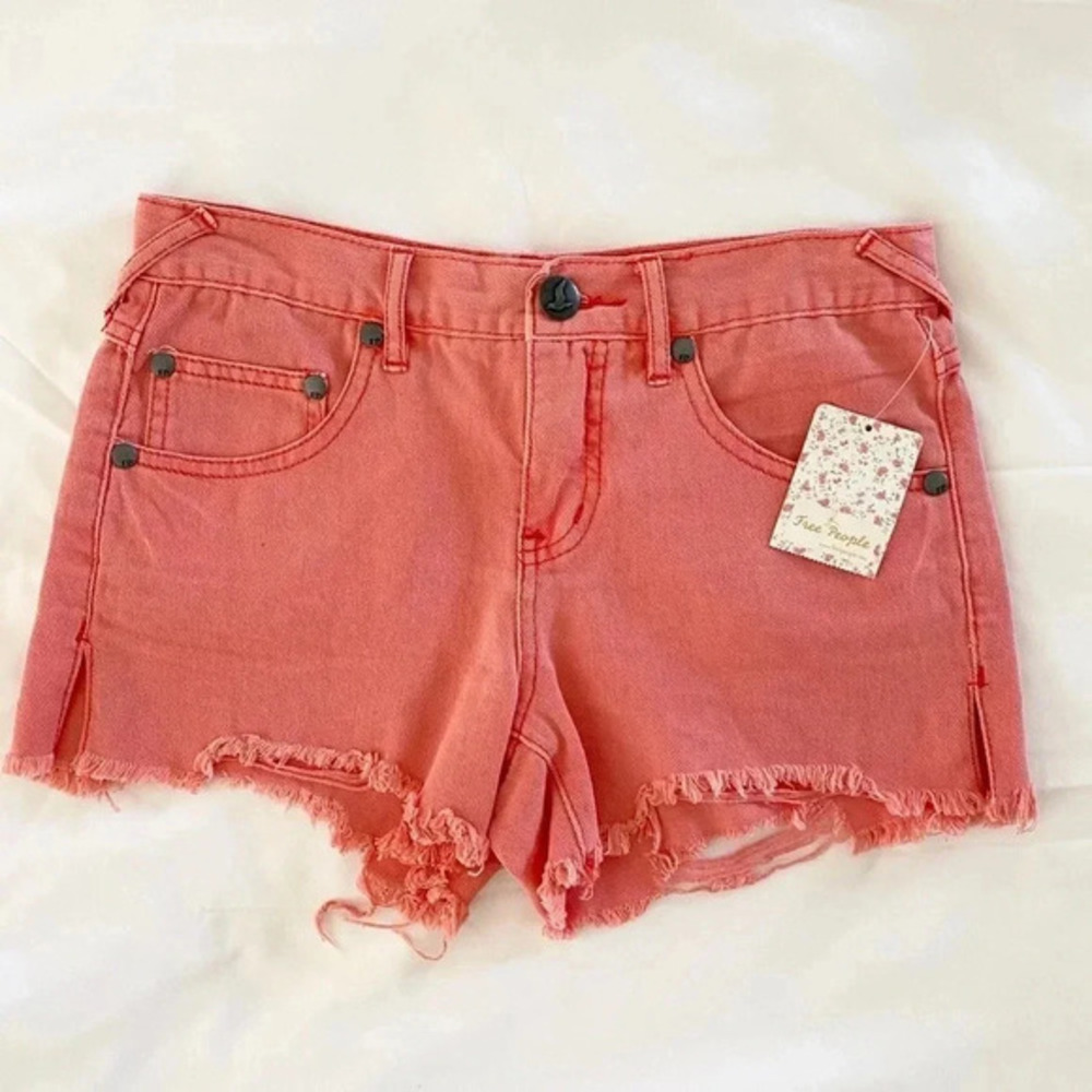 NWT Free People Orange Frayed Shorts - Picture 1 of 6